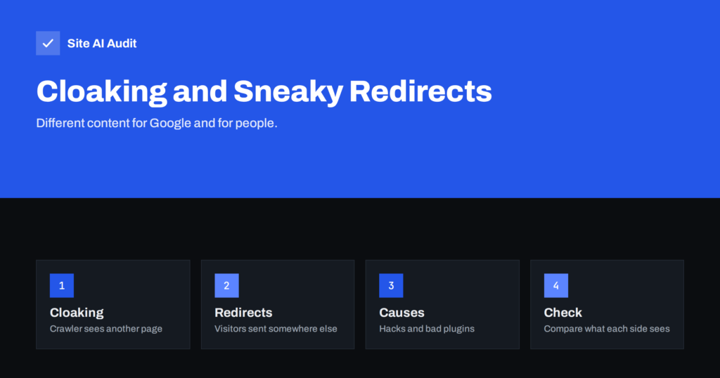 Cloaking and Sneaky Redirects: What Google Treats as Spam