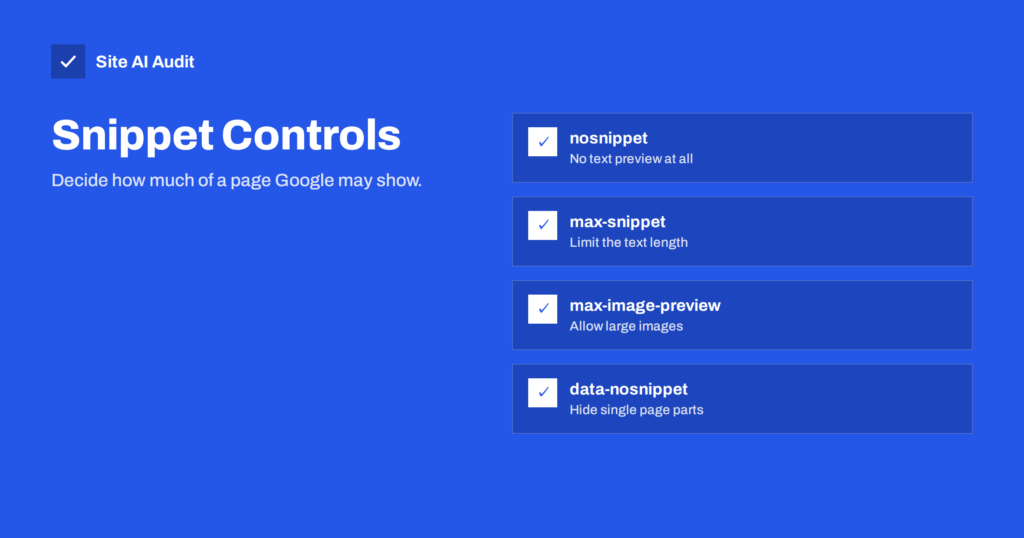 Snippet Controls: nosnippet, max-snippet and data-nosnippet